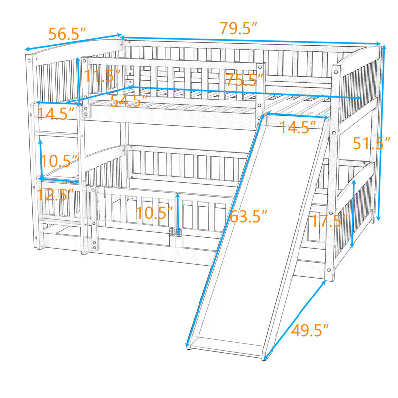 Wood Bunk Bed With Slide And Guardrails, Full over Full, Espresso