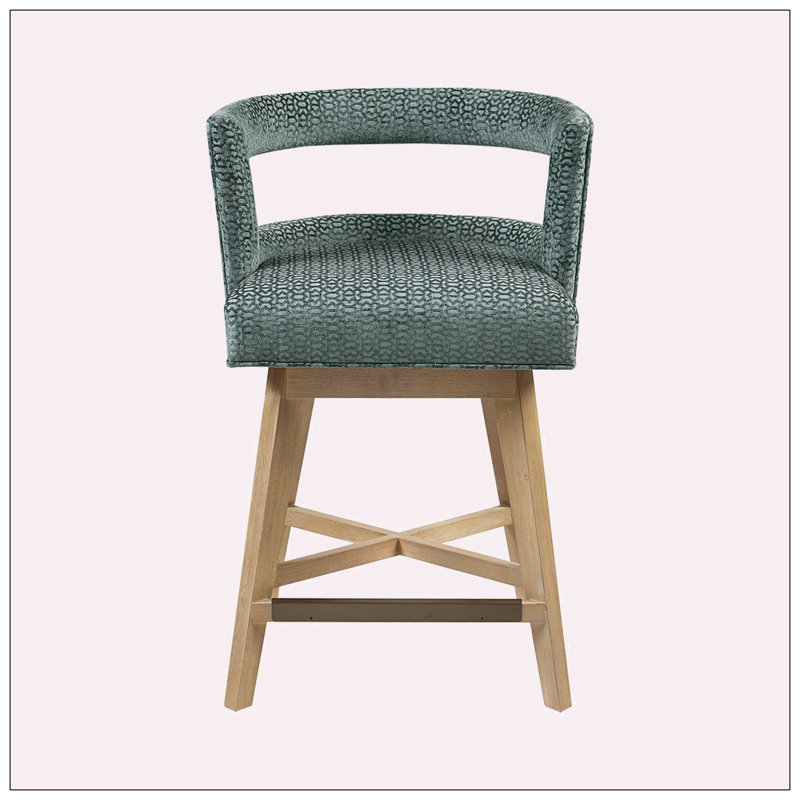 Swivel Upholstered Counter Stool with Solid Wood Frame, Blue