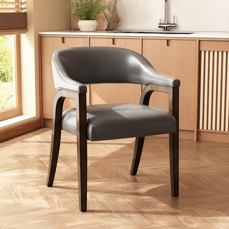 Chaises de salle à manger simples de style moderne Mid-Century de la collection LUMera, similicuir rembourré, structure en bois massif, sièges de cuisine et de salle à manger confortables gris