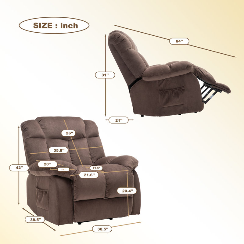 Upholstered Lift Assist Power Recliner, Coffee Velvet