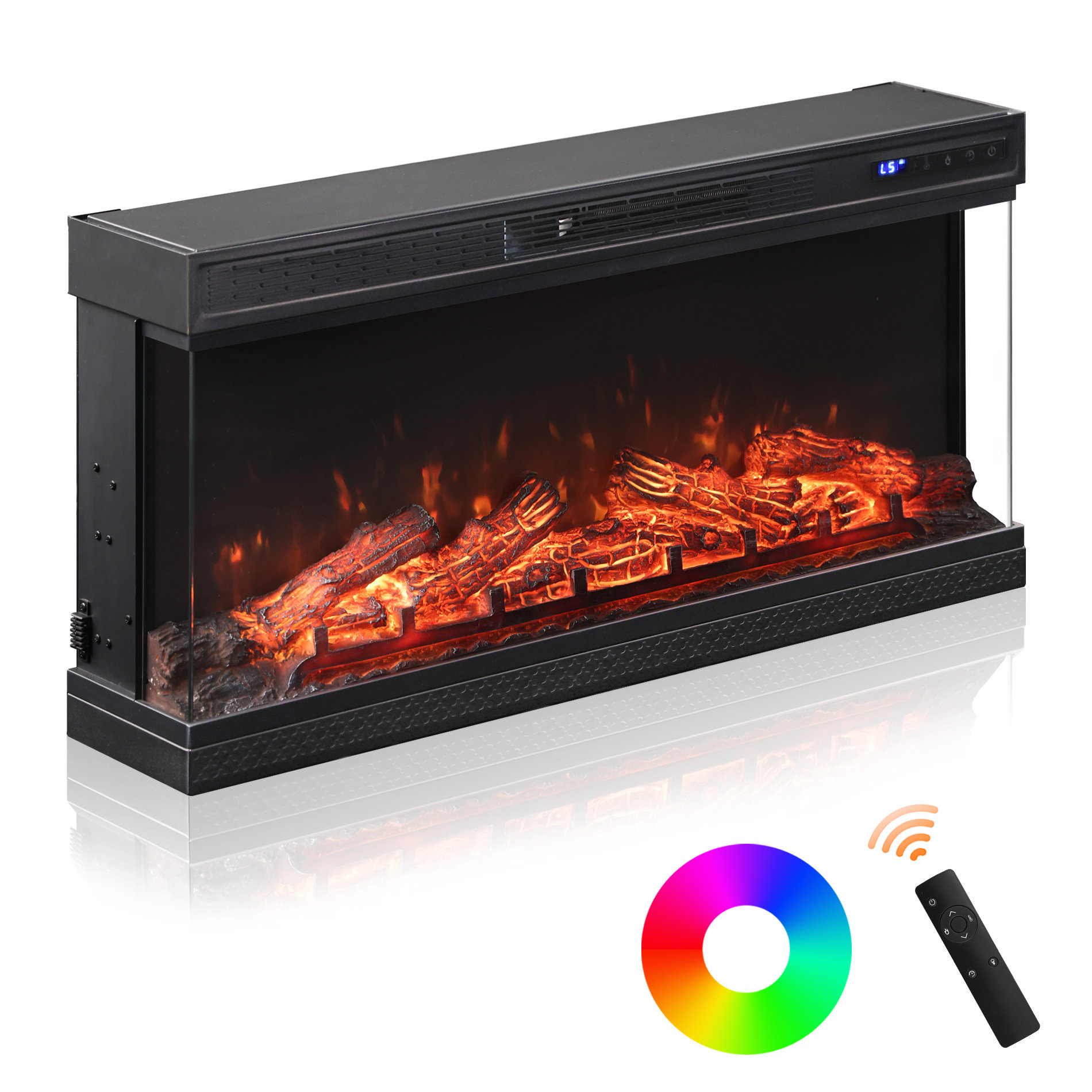 Symple Stuff 12 Colors Glass Fireplace, 36 Inch Black | Wayfair
