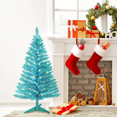 Pre-Lit Cyan Slim Artificial Christmas Tree 
