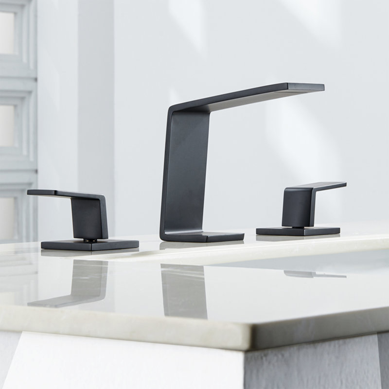 Matte Black Stainless Steel Widespread Bathroom Faucet with Pop-Up Drain