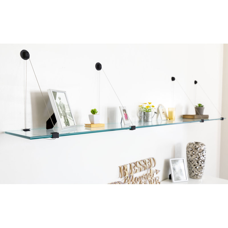 Metal and Glass Rectangle Bracket Shelf, Black