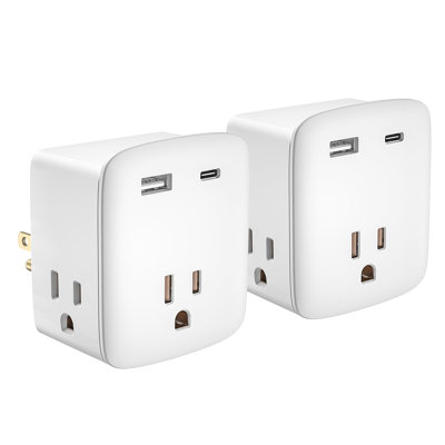 Prolongateur de prise de courant approuvé pour bateau de croisière KeyPower, ensemble de 2 prises de courant sans protection contre les surtensions avec 3 prises CA et 2 prises USB (1 USB-C), adaptateur multi-fiche, Essentials de voyage, homologué ETL.