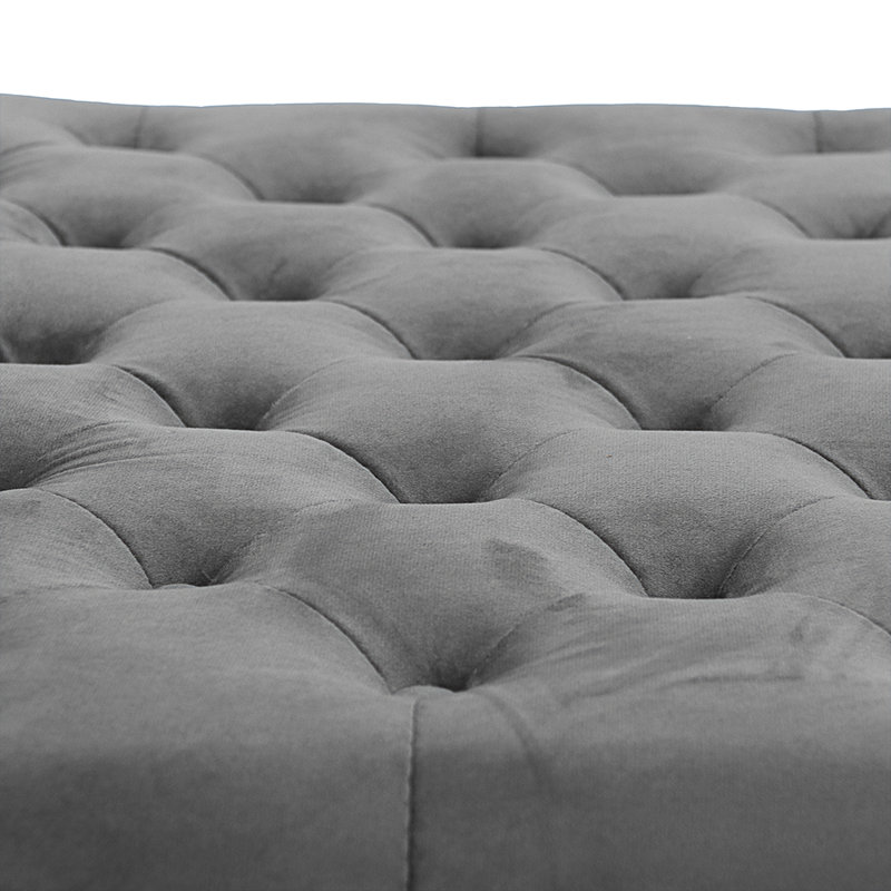 Repose-pieds carré tapissier Bakri, 100 % polyester gris foncé