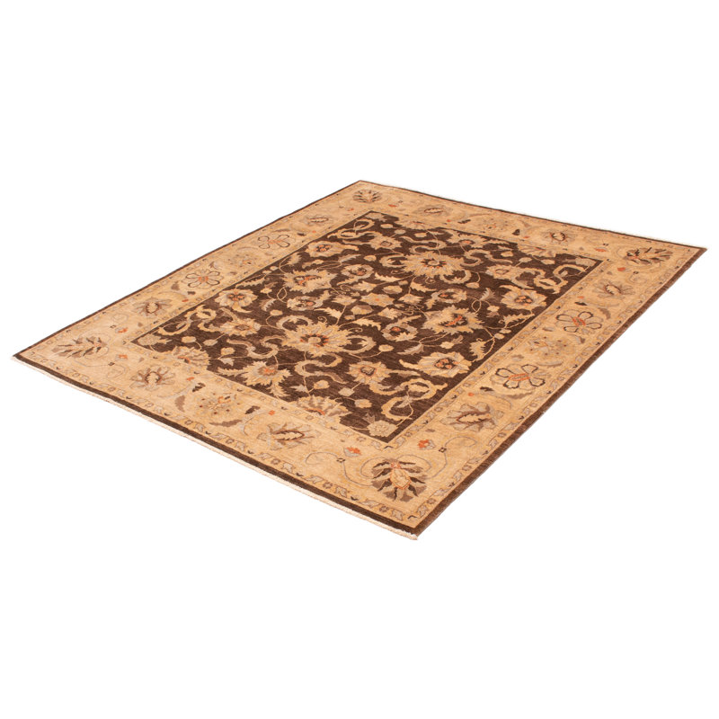 Tapis brun foncé en laine noué à la main de conception unique 8 pi 4 po x 9 pi 6 po New Age Chobi
