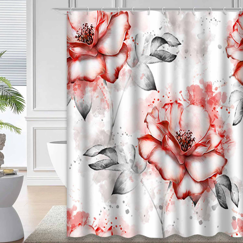 Feuilles de fleurs rouges sans soudure, aquarelle blanche, couleur rose pastel avec 12 crochets, L 72 po x l 72 po