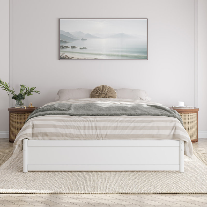  Lamariah Solid Wood Platform Bed with Matching Trundle, White, Queen