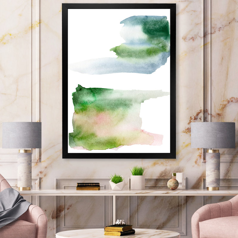 «Blue Pink and Green Spots Clouds», peinture sur toile à cadre flottant, Toile avec cadre noir, H 40 po x l 30 po x 1,5 po