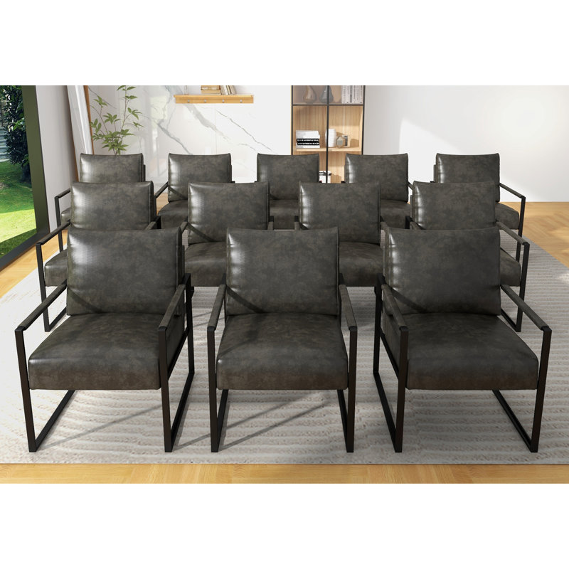 24.6'' W Soft Vegan Leather Accent Chair, Dark Gray Faux Leather