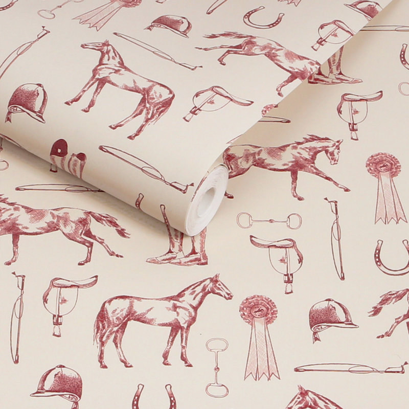 Joules Sketched Equestrian Cream/Burgundy Wallpaper