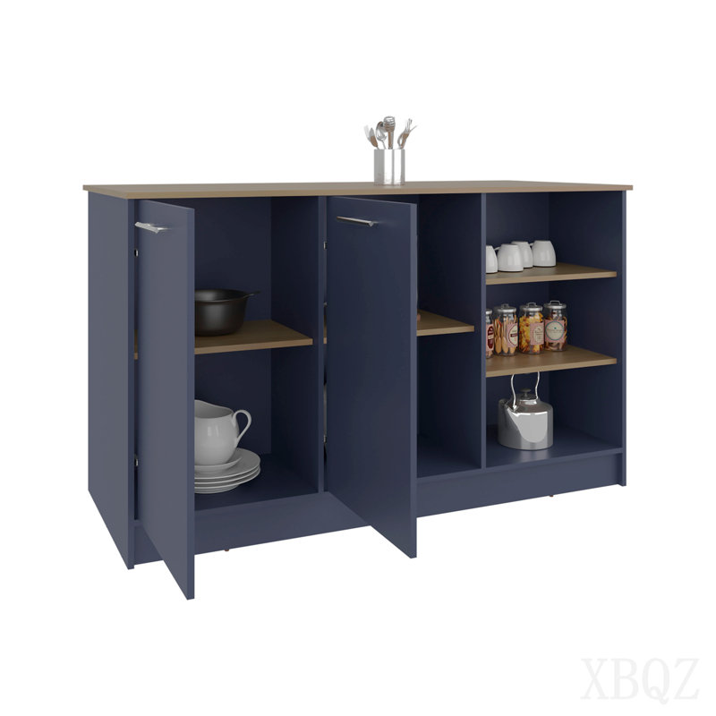 Kitchen Island, Three Open Shelves, Two Cabinets Doors With Interior Storage Option, Floorstanding Island, Kitchen Organizer And Decor