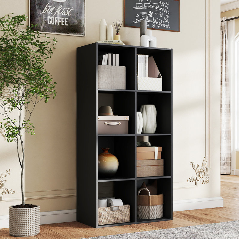 8-Cube Bookcase, Decorative Storage Shelf, (8 Shelves) 23.19"H x 47.68"W x 11.61"D, Black
