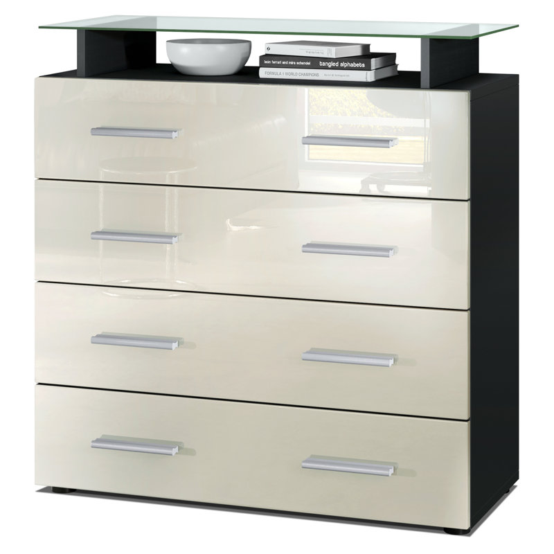 Mazur 4 Drawer 76cm W Chest, Black/Cream, Without LED