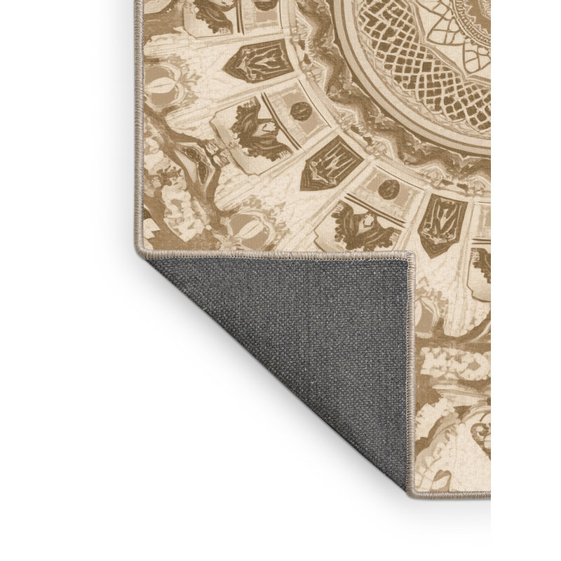 Tapis à motif géométrique doux et moelleux de couleur beige et ornemental Dylan, 5 x 7