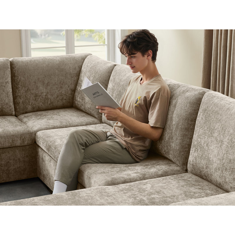 Pull-Out Sofa With Storage Chaise, Upholstered Couch, Camel