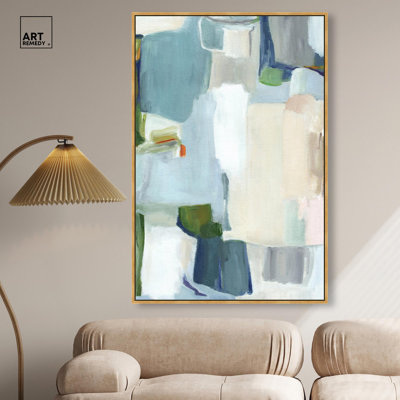 Neutral Flow I - Ira Colmeva Canvas Print Blue Wall Decor by Art Remedy, Gold Frame, 36 x 54