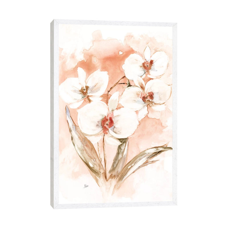 White And Coral Orchid I by Nan - Print on Canvas, 152.5 cm H x 101.5 cm W, White Framed
