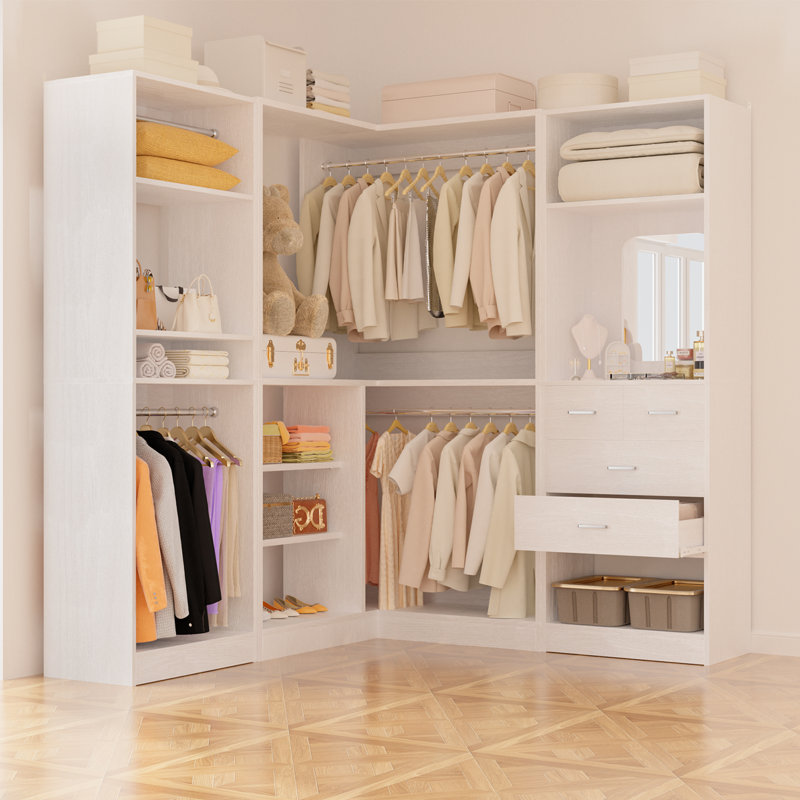 86" L x 36" W x 80" H Corner Closet System, Freestanding Closet Organizer, White