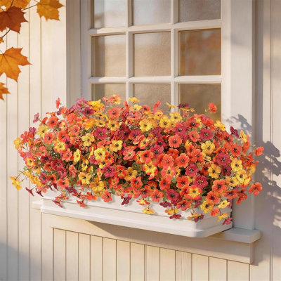 12 Bundles Faux Autumn Mum Flowers – UV-Resistant Garden & Porch Décor
