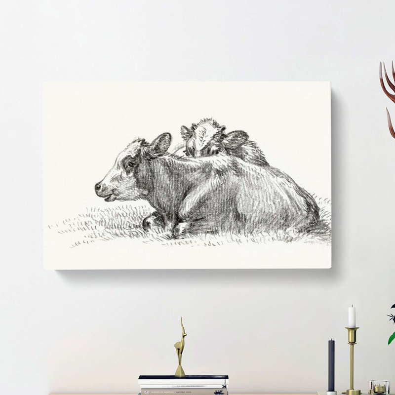 Two Lying Cows by Jean Bernard - Wrapped Canvas Drawing - Wrapped Canvas, 50cm H x 76cm W x 3cm D