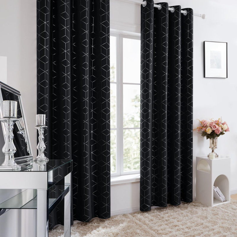 Decorative Silver Diamond Blackout Curtains(Set of 4), 52" W x 84" L, Black