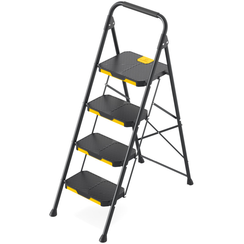 4 Step Ladder,Metal ladder,Folding Step Stool Pass 800 lbs Load Testing,Library Ladder,Decorative Kitchen Step Ladder