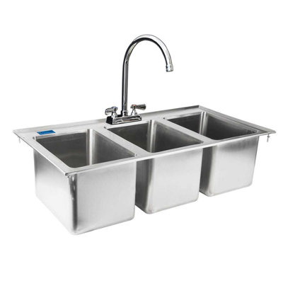 37" L x 18" W Stainless Steel 3 Compartment Drop in Sink