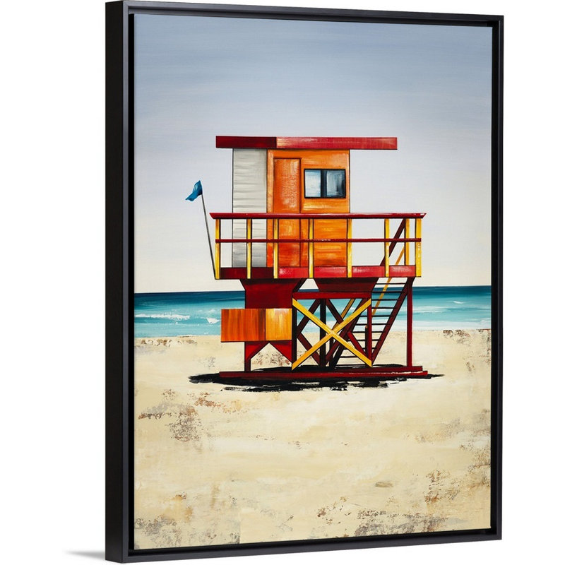 « lifeguards on duty iii », peinture sur toile, H 25,7 po x l 19,7 po x p 1,75 po, Cadre flottant noir