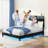 Upholstered Bed Frame with Headboard-Storage Headboard with Smart LED Lights and USB Charging Station,Noise Free,No Box Spring Needed-1944431683-1944431682