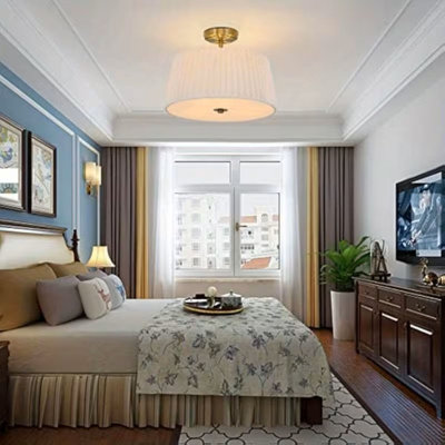 Plafonnier semi-encastré doré à 3 lumières avec abat-jour en tissu doré Golden Modern