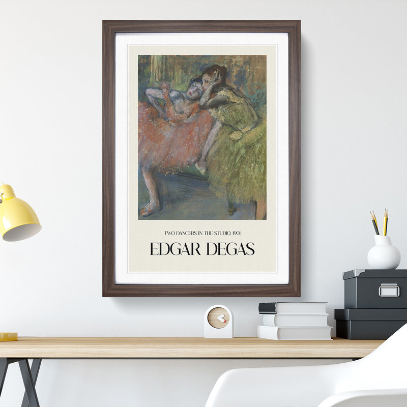 Ballet Ballerina Dancers in Pink and Green by Edgar Degas - Picture Frame Graphic Art, 36cm H x 27cm W x 2cm D, Walnut Framed