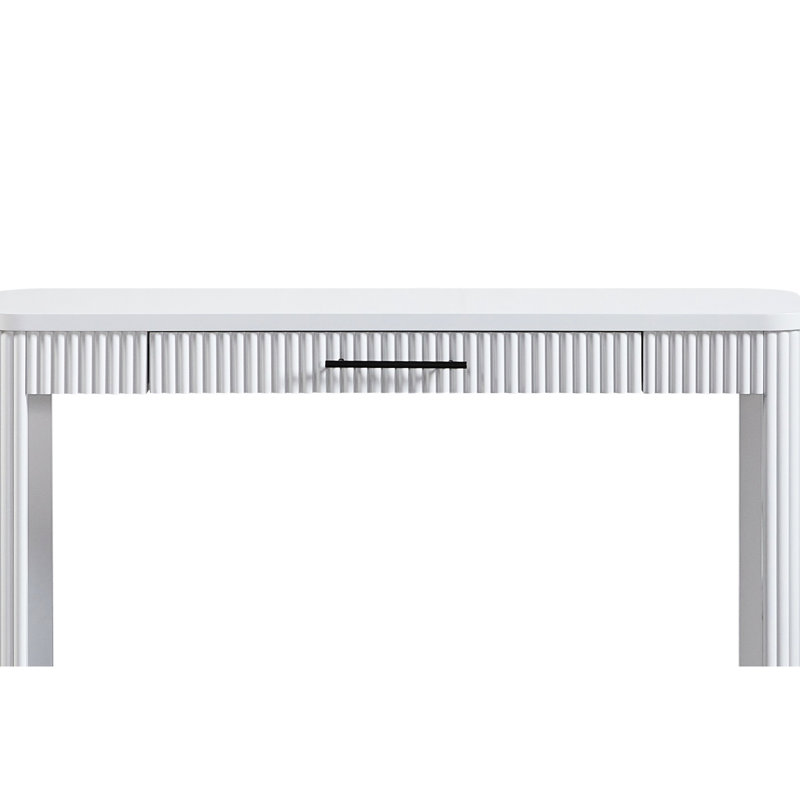 Bureau d'écriture blanc avec façade exceptionnelle et 1 tiroir de rangement, placages de bouleau, bois massif transitionnel décontracté +, façade d'une largeur de 16,05 po, large, haut
