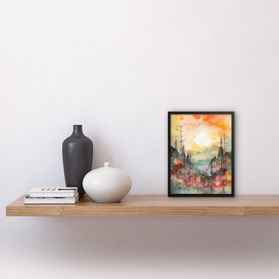 Sunrise over Misty Mountain Forest Landscape 1 Piece Single Picture Frame Wall Art