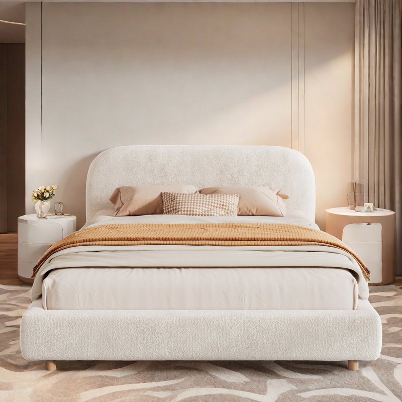 Karsten  Bed With Curve-shaped Headboard And Boucle Fabric, Queen