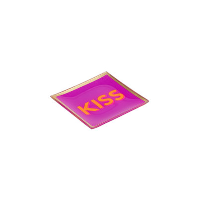 Gift Company Love Plates Kiss S glass plate, glass, fuchsia, gold, 10 x 10cm