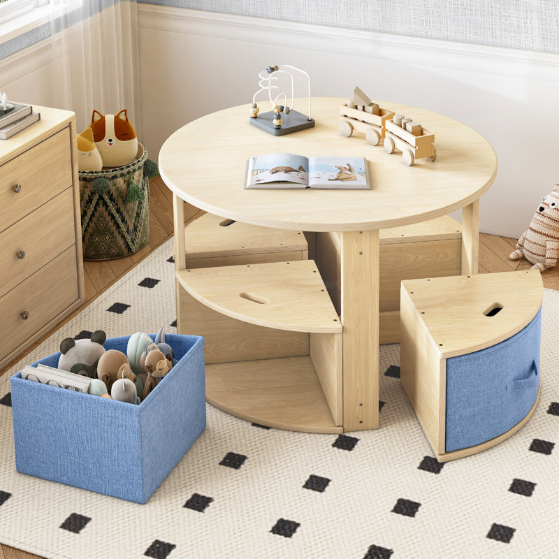 Toddler Table And Chair Set, Wooden Kids Table And Chairs, Kids Table With 4 Drawer Stools, Toddler Table And Chairs With 4 Storage Drawers, Kids Activity Table For Daycare, Classroom, Playroom