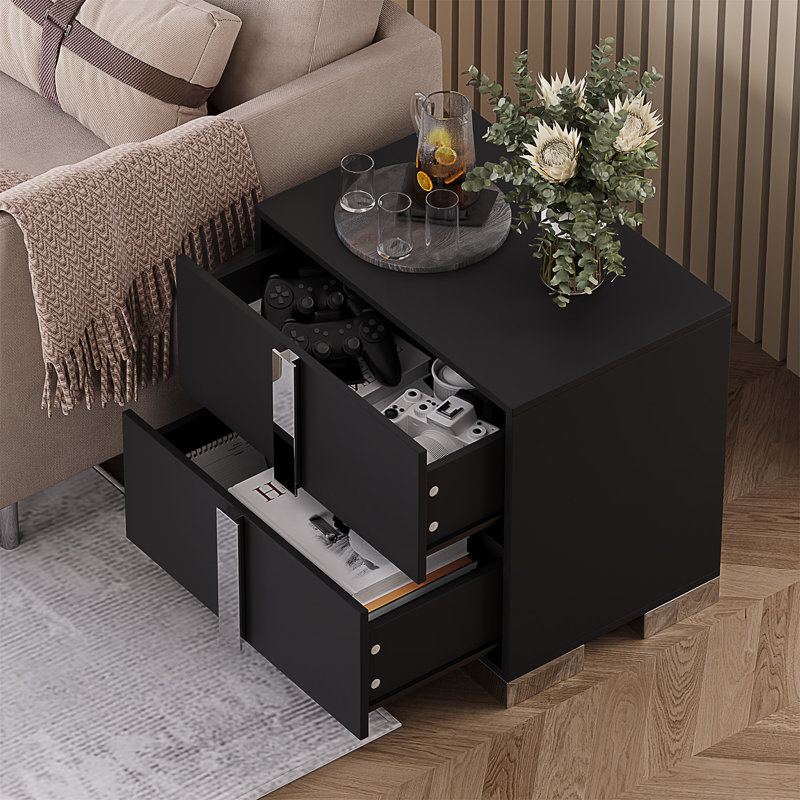Table de bout moderne avec tiroirs, Noir