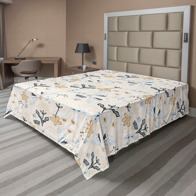 Ambesonne Flowers Flat Sheet Nostalgia Farmhouse, Dusk Soft Blue Camel