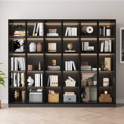 Vitrine 3 pièces avec portes en verre et lumières réglables, vitrine de 78,7 po de hauteur avec 5 tablettes de rangement, armoire de collection pour le salon, le bureau