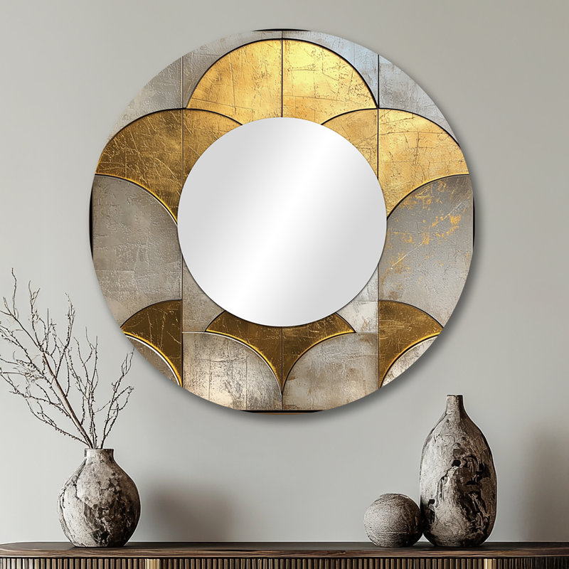 Golden Beige mosaïque Art Decor - Art abstrait miroir mural - imprimé sur métal, 29 po x 29 po