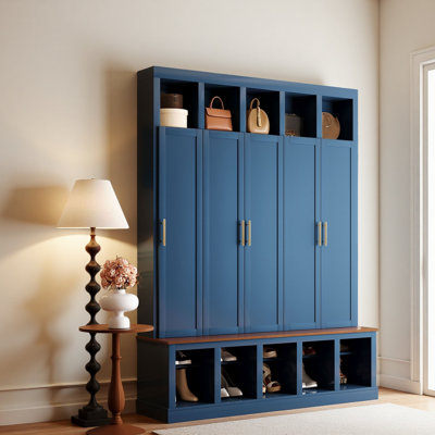 Farmhouse Entryway Storage Cabinet Coat Closet with Shoe Rack Display Cubbies