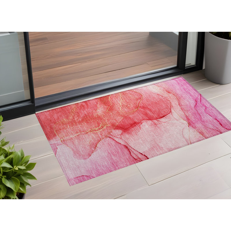 Tapis intérieur lavable antidérapant abstrait 3 pi x 5 pi rose