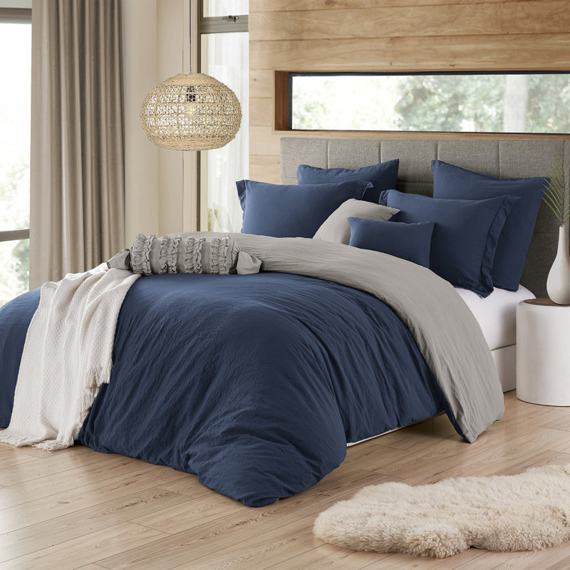 Navy and Graphite Reversible Full/Queen Duvet Cover Set