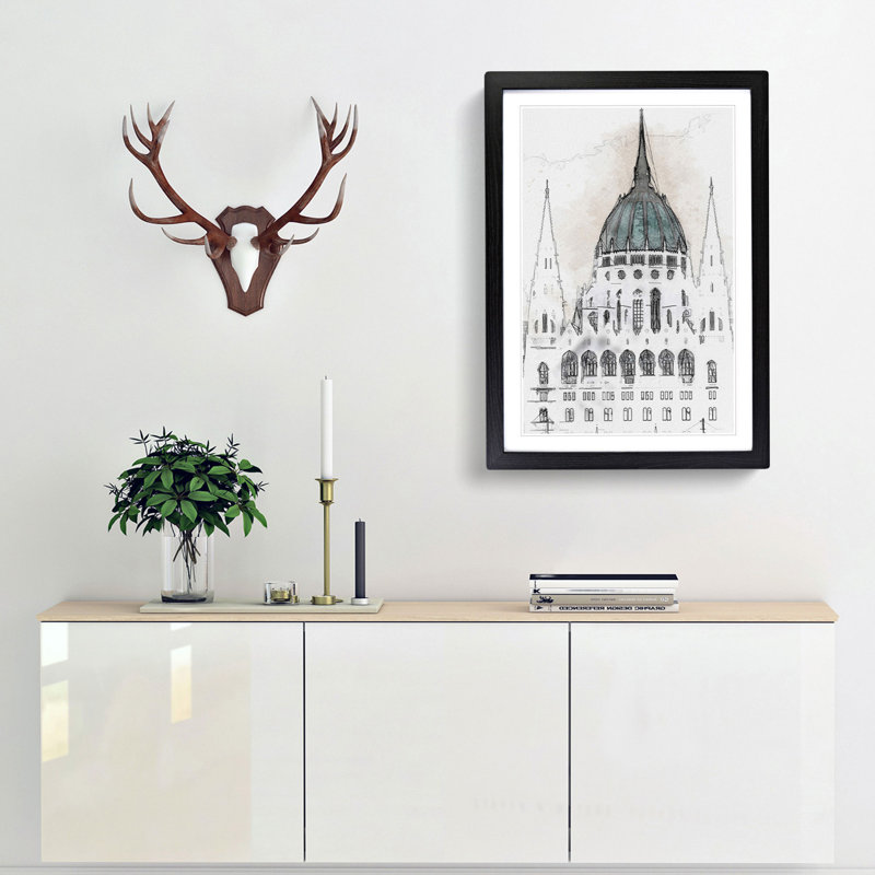 Parliament Building in Budapest in Abstract - Picture Frame Graphic Art Print, Black Framed, 48cm H x 36cm W x 2cm D