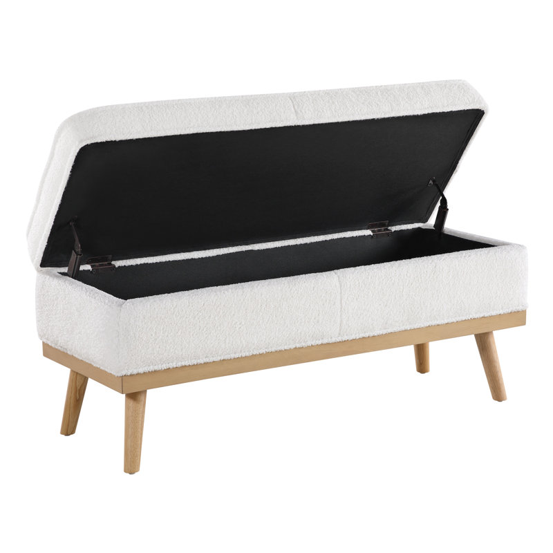 Boyu Polyester Blend Upholstered Storage Bench, White Teddy