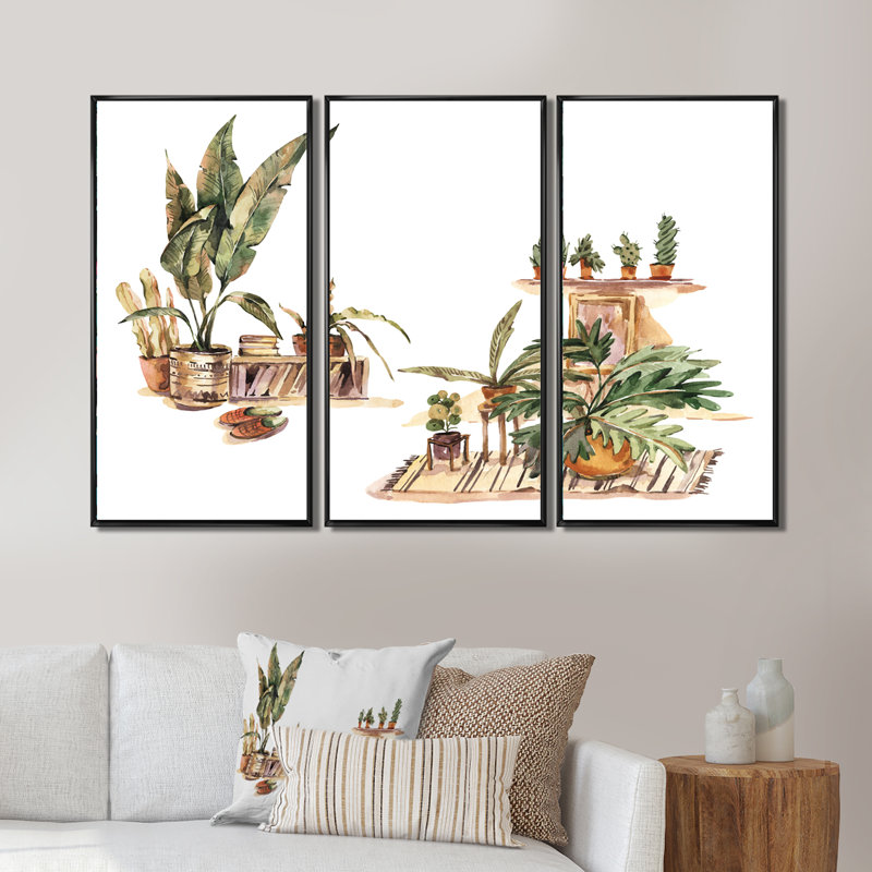 Plantes d'intérieur d'intérieur Urban Jungle III - 3 pièces, reproduction sur toile, H 32 po x l 48 po x P 1 po, Cadre noir