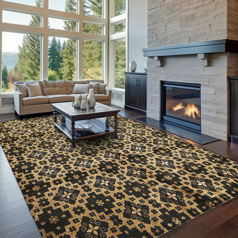 Tapis tibétain noué à la main en laine anthracite de style transitionnel, 2,49 m x 3,10 m