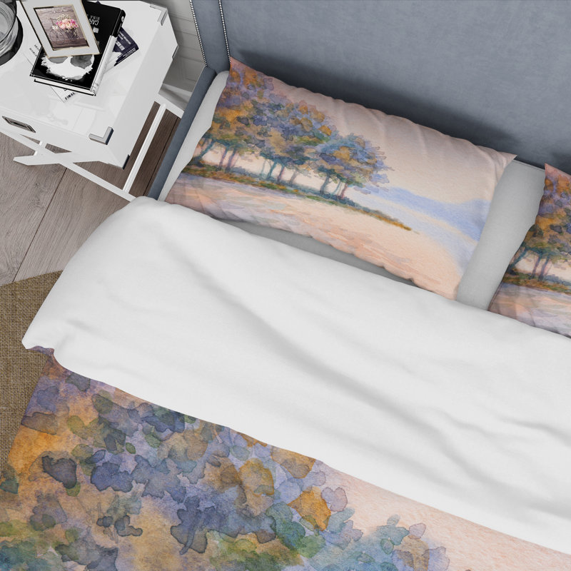 Coucher de soleil sur le lac II - ensemble de housse de couette traditionnel - microfibre de polyester